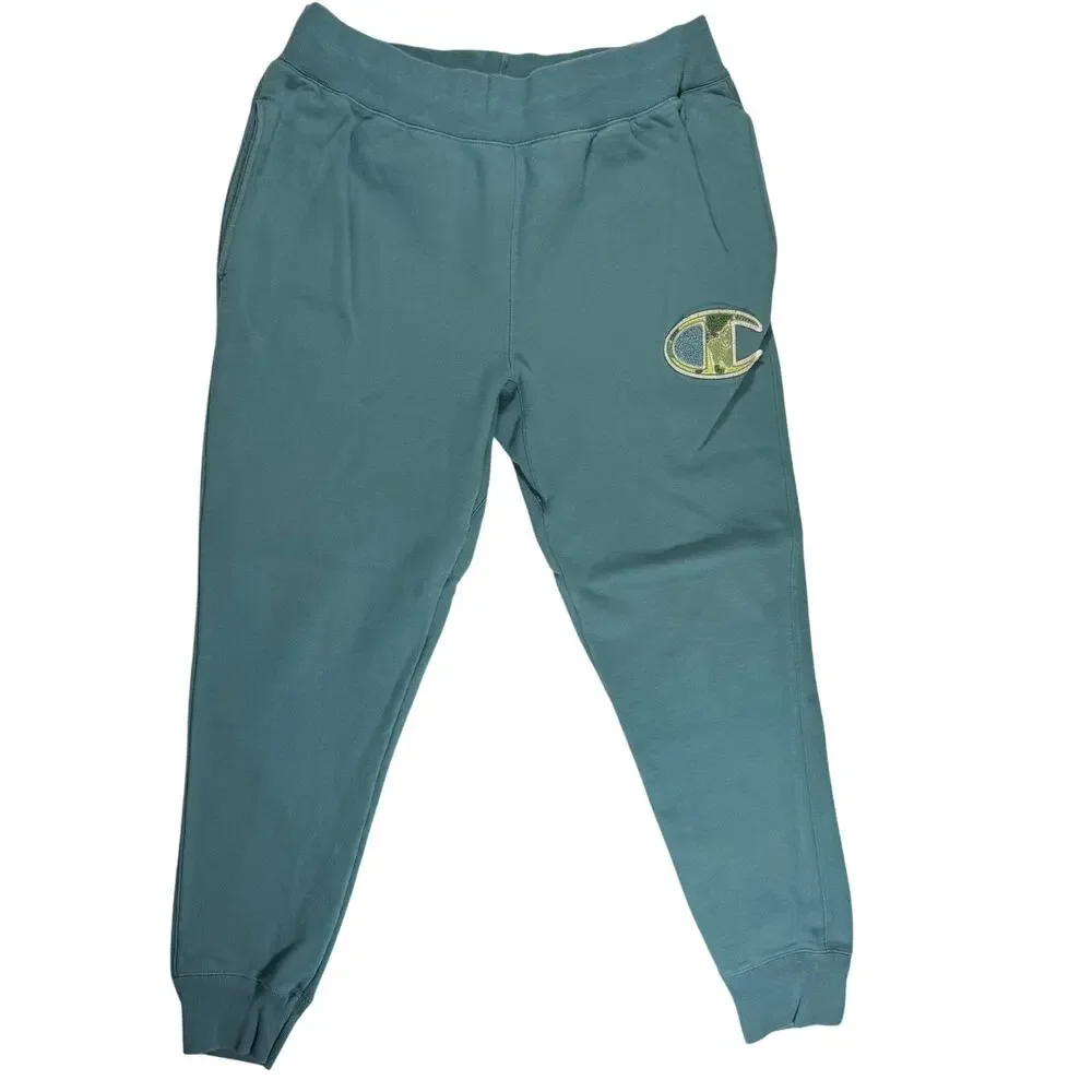 Champion Men’s XL Joggers Reverse Weave Aqua Blue Camo Logo Sweatpants